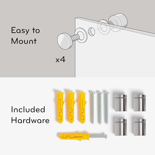 U Brands Glass Dry Erase Board, 24" x 36", Black Surface with Silver Grommets, Frameless, Includes Marker with Built-in Eraser
