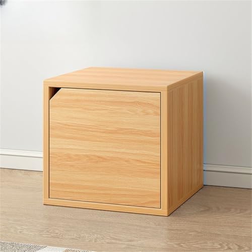 Timber Vertical or Horizontal Organizing Shelf with 1 Cabinet Closed Back Modular Cube Storage Unit Book Storage Bookshelf, Step Shelf, Glass Small Bookcase, Square Grid Cabinet Wood Wood Door