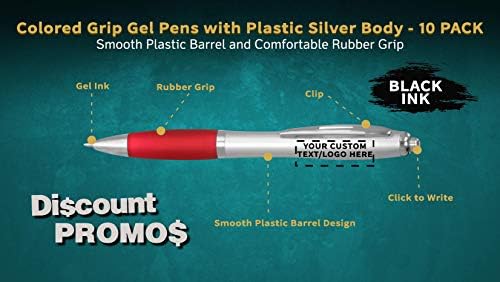 DISCOUNT PROMOS Custom Colored Grip Gel Pens Set of 10, Personalized Bulk Pack - Great for Office, School, Business, Tradeshows, Events - Red
