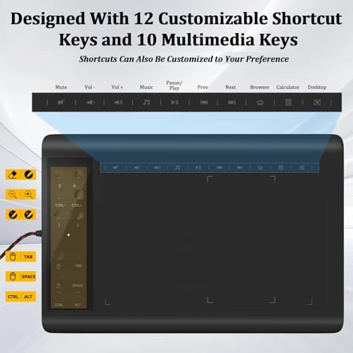 IMAGE Drawing Tablet 10x6 Inch, 8192 Pressure Levels & Battery-Free Pen