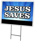Jesus Saves 12"x16" Yard Sign & Stake | Advertise Your Business | Stake Included Image On Front Only | Made in The USA