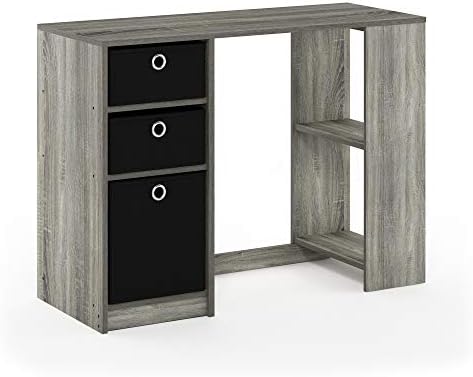 Furinno JAYA Desk, 39.4" Wide Gaming Desk with Drawer Bins, Computer Desk with Side Book Shelf, Writing Desk, Office Desk for Home Office, Study Room, Dorm, Bedroom, French Oak
