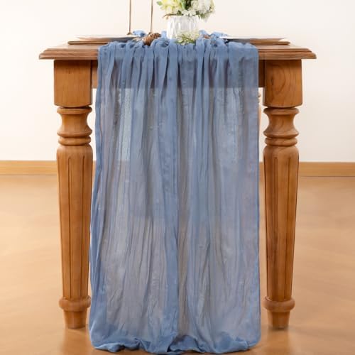 Blue Cheesecloth Table Runner Fall Boho Wedding Birthday Home Decor