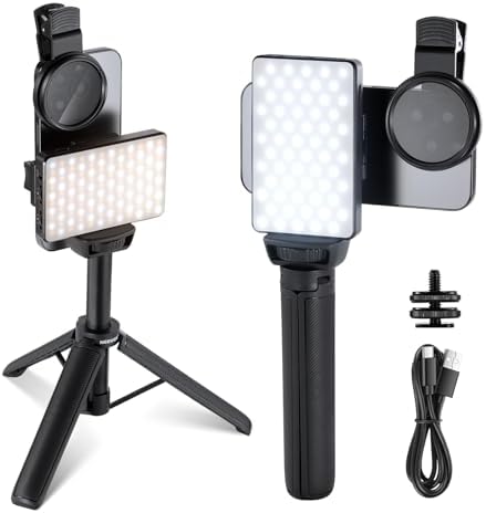 NEEWER Basics LED Selfie & Tattoo Light Compatible with iPhone, Clip on CPL Filter/Tripod Stand/Phone Holder, Fill Lighting Remove Reflection for Art Food Jewelry Photography Video Recording, BL120B