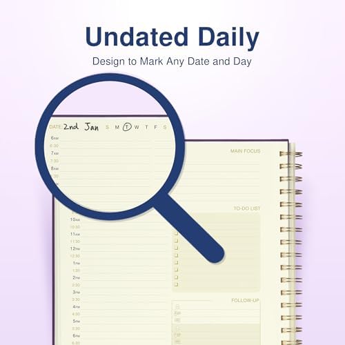 AuroPlanner Undated Daily Planner Notebook 8.5x11 Hourly Schedule Purple