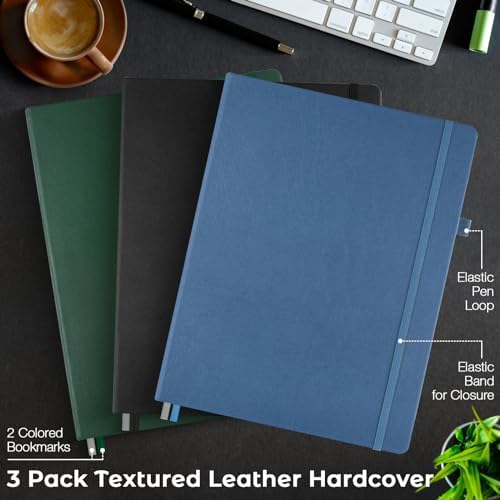 College Ruled Notebook, Large A4 Hardcover Leather Journal for Women Men