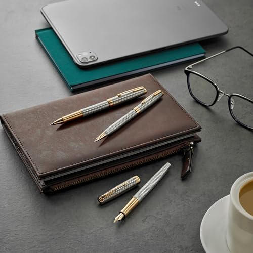 Parker Sonnet Ballpoint Pen Chiselled Silver with Gold Trim Medium Point Black Ink (1931492)
