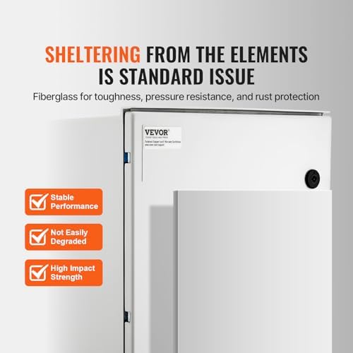 VEVOR Fiberglass Enclosure 23.6 x 15.7 x 9.1 Electrical Enclosure Box NEMA 3X Electronic Equipment Enclosure Box IP65 Weatherproof Wall-Mounted Electrical Enclosure with Hinges & Quarter-Turn Latches