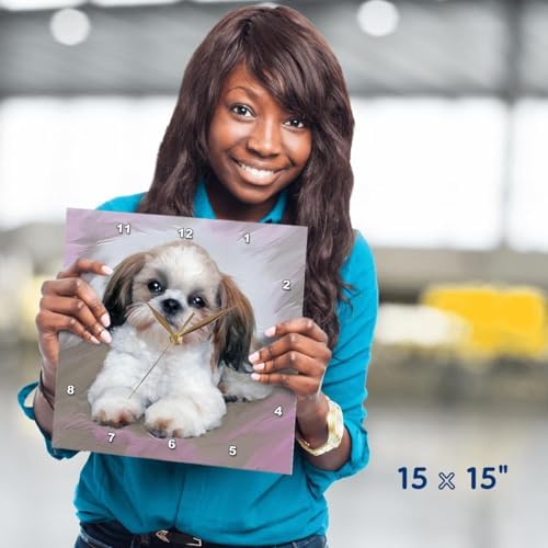3dRose Wall Clock Silent - 15 inch - Shih Tzu Puppy - Dogs Shihtzu