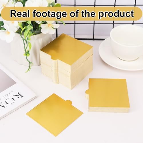 600 PCS 3.5x3.3 inch Mini Square Cake Boards,Premium Golden Mousse Cake Board, Versatile Cupcake Bases & Dessert Displays, Perfect for Parties and Special Occasions(Grease Proof)