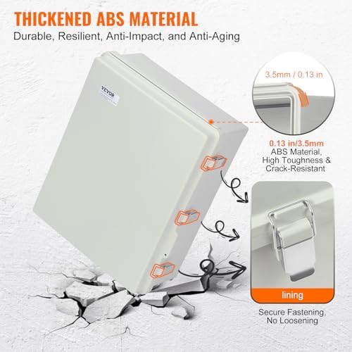 VEVOR Weather-Resistant Junction Box, Dimensions: 13.78 x 9.84 x 5.90 inches, Crafted from Durable ABS Plastic with a Secure Hinged Lid and Stainless Steel Lock, Offers IP67 Protection Against Dust
