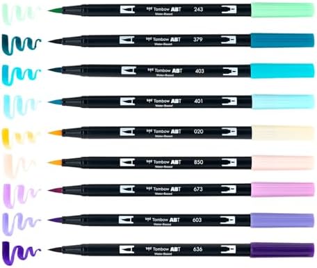 Tombow 56256 Dual Brush Pen Art Markers, Mermaids, 10-Pack. Brush/Fine Tips