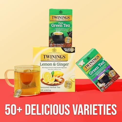 Twinings Green Tea with Jasmine, Caffeinated, Tea Bags, 20 CT Box (6 Pack)