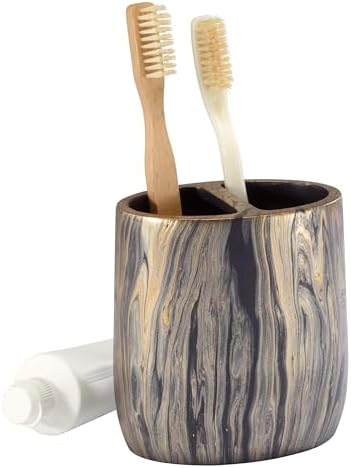 Nicole Miller - Bathroom Set, 2pc Resin Accessories, Toothbrush & Lotion Pump/Soap Dispenser, Dorm Room Essentials (Harper Collection, Black/Gold)