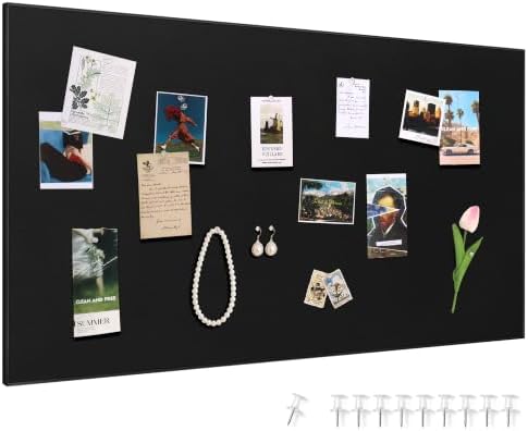 SELEAD Linen Bulletin Board 48” x 24” - Black Aluminum Frame, Black Fabric