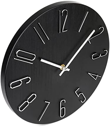jomparis Black Wall Clock Modern Style Plastic Wooden Wall Clocks Decor 12 Inch Silent Non-Ticking for Office Home Bedroom