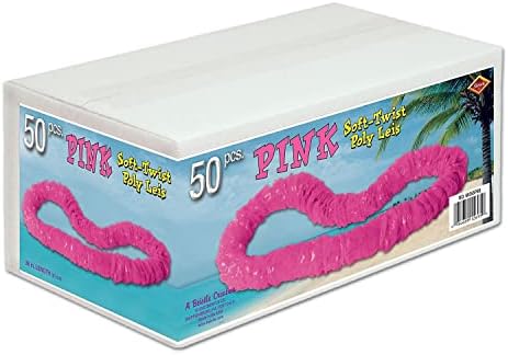 Beistle Soft-Twist Poly Leis w/Labeled Box (pink), 1-1/2 by 36-Inch, 50 Leis Per Pack