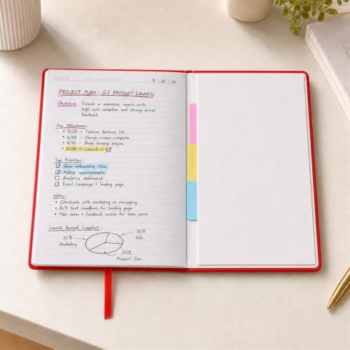 SUIN A5 Hardcover Lined Journal Notebook, 200 Pages, Red, 1 Pack
