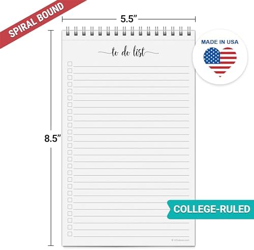 321Done Spiral Bound to Do List Notepad, 5.5x8.5 Inches, College Ruled