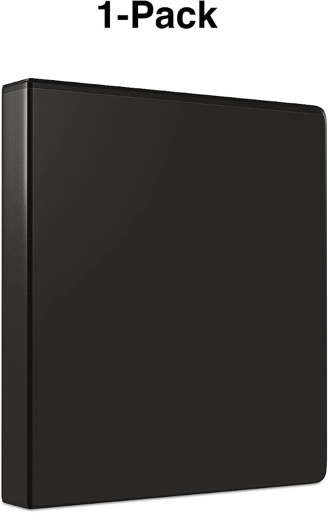 Staples Simply View Binder, 1.5 Inch Round Ring, Black, 300 Sheets | Economy 3-ring binder with clear overlay for school and office use.