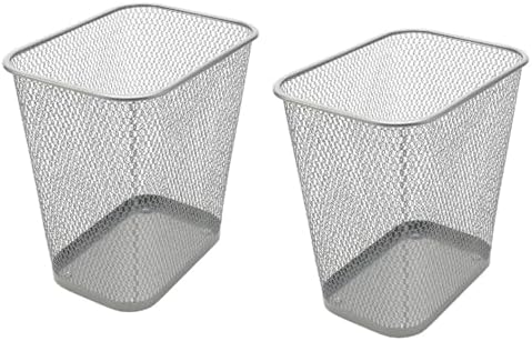 YBM Home Wire Steel Mesh Trash Can - 3.5-Gallon Waste Basket for Under Desk, Office, Home, Bathroom, Laundry Room - Rectangle Metal Wastebasket Trashcan, Silver - 2 Pack