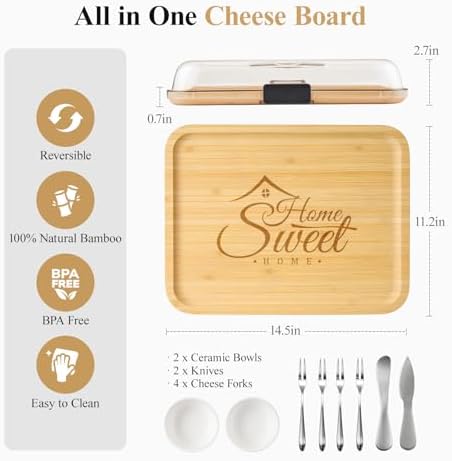 Portable Bamboo Charcuterie Board with Lid, Engraved Home Print