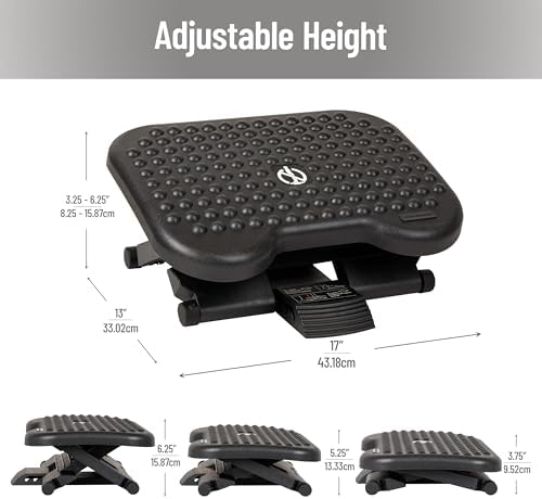 Mind Reader Foot Rest, Under Desk at Work, Ergonomic, Height Adjustable, Office, Plastic, 17"L x 13"W x 6.25"H, Black