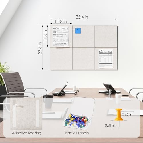 MaxGear Felt Bulletin Board 36" x 24", Light Tan Felt Wall Tiles Push Pins