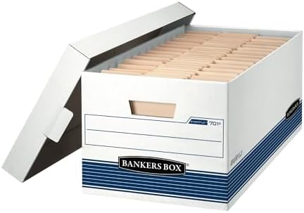 Bankers Box 12-Pack Medium-Duty File Storage Boxes, 24in Letter, FastFold | Speed through filing with FastFold setup, sturdy stacking, reinforced handles, and dependable document protection.