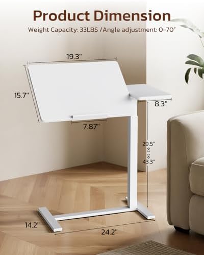 Simple Deluxe Overbed Bedside Table with Hidden Casters, Height Adjustable Desk with Tilting Top, Mobile Rolling Laptop Desk, Standing Rolling Desk Hospital Home Use, White