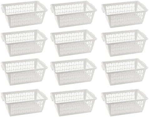 YBM HOME Plastic Perforated Storage Basket Bin Office Drawer, Shelf Desktop Countertop Tray Organizer 32-1188 (12, White)