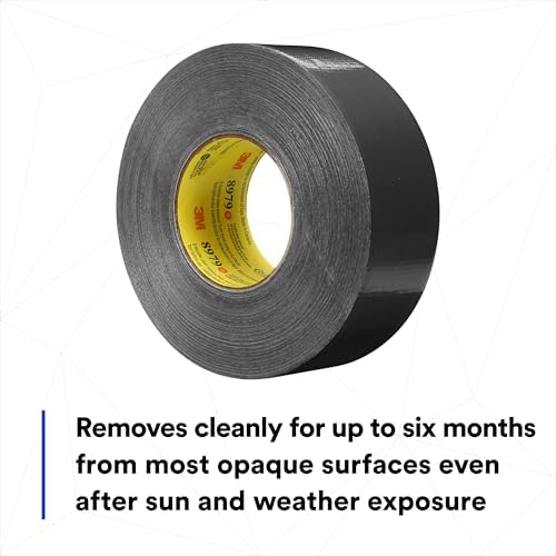 3M Performance Plus 8979 Duct Tape Heavy Duty, Black, 72 mm x 54.8 m, 12.1 mil, 6 Month Clean Removal, Resists UV and Weather for up to 12 Months, Tears Cleanly, Curl-Resistant, 12 Rolls