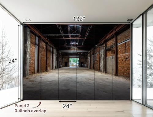 Wall Mural Peel and Stick Unmanned Industrial Style Old Warehouse Building Space Large Wallpaper Self Adhesive Contact Paper Removable 3D Wall Sticker for Living Room Bedroom 94"x132"