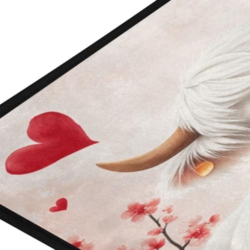 Aslsiy Highland Cow Rose Heart (2) Kitchen Rug Kitchen Mats Valentines Floor Comfort Welcome Washable Non Slip Area Rug for Home Decor 39" X 20"