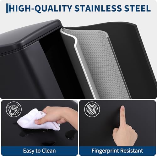 PrecisionAuto Slim Bathroom Trash Can with Soft Close Lid, 10 Liter / 2.6 Gallon Stainless Steel Step Garbage Can with Removable Inner Bucket, Narrow Trash Bin for Toilet Bedroom Kitchen, Black