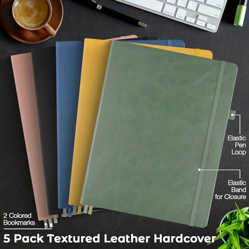 College Ruled Notebook, Large A4 Hardcover Leather Journal for Women Men