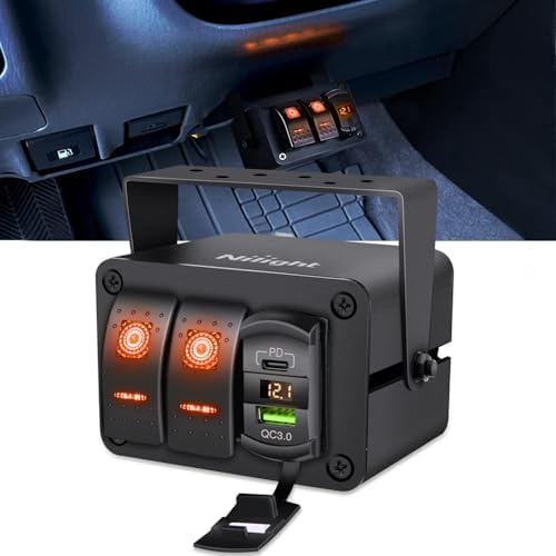Nilight 2 Gang Rocker Switch Box 12V SPST ON Off Orange LED Waterproof