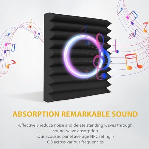 98 Pack Acoustic Foam Panels, 1" x 12"x 12" Sound Proof Foam Panels For Wall Fire Resistant, Noise Cancelling Dampening Sound Absorbing Black Wedge Panels For Studio Recording & Office & Home
