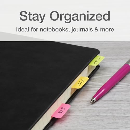 Redi-Tag Divider Sticky Notes, Tabbed Self-Stick Lined Note Pad, 60 Ruled Notes, 4 x 6 Inches, Assorted Neon Colors (29500)