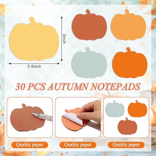 JarThenaAMCS 60Pcs Fall Stationery Set Orange Blue Pumpkin Sticky Note Pads with Pumpkin Leaves Ballpoint Writing Pens for Autumn Harvest Thanksgiving Party Favors Supplies