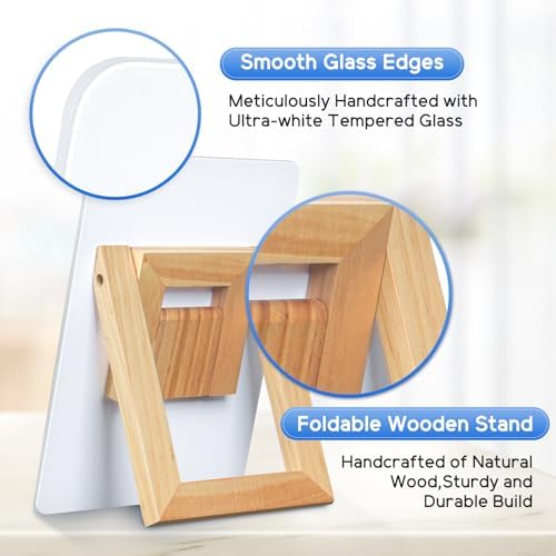 Desktop Glass Whiteboard, 9.5"x 6.7" Desk Dry Erase Board with Wood Stand