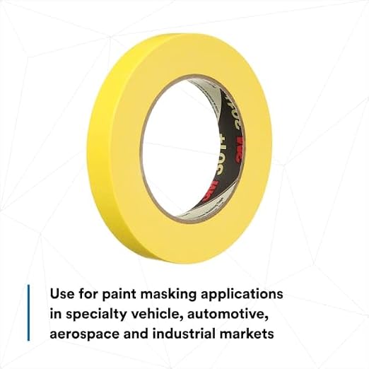 3M Performance Yellow Masking Tape 301+, 18 mm x 55 m, 48 Roll/Case | 6.3 mil, Holding and Masking Tape for Automotive, Specialty Vehicle and Industrial Markets