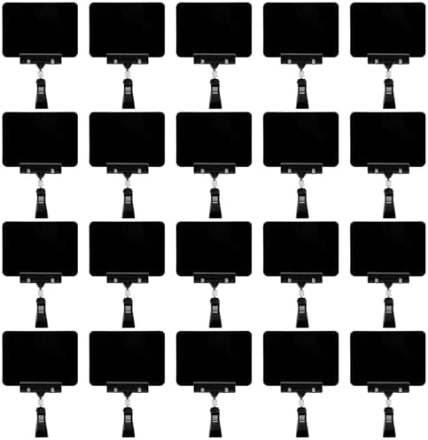 20Pack Mini Chalkboard Signs with Rotatable Clip, Erasable Double Sided Blackboard Clips Plastic Merchandise Sign Display Clip Holder for Food, Store Signs Displays (Black)