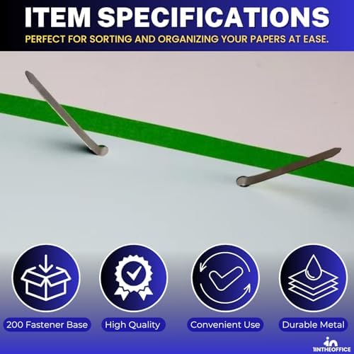 1InTheOffice Paper Fasteners, Prong Fasteners, Metal Fasteners, 2 Inch, 2.75" Center to Center, 100 Pieces/Pack, (200)