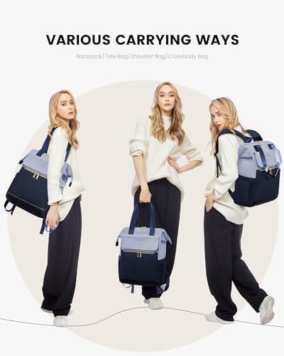 LOVEVOOK Laptop Backpack for Women, 15.6 Inch Work Laptop Bag with USB Port, Fashion Teacher Nurse Backpack Purse, Waterproof Travel Computer Backpack with Organizer Bag, 2PCS, Grey Blue-Ink Blue