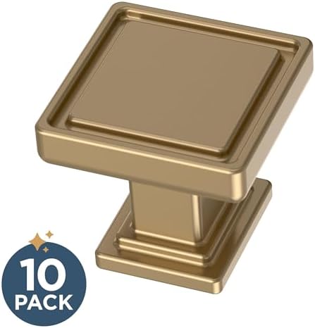 Franklin Brass 10 Pack Champagne Bronze Gold Cabinet Knobs 1 inch (25mm) Kitchen Cabinet Handles and Drawer Knobs for Cupboards, Dressers, Furniture, Bathroom Vanity |Recessed Square
