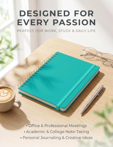 5 Pack Hardcover Spiral Notebooks, 8.3" x 6.3" Lined Journal Set, 100 GSM Bleed-Resistant Paper, 200 Pages Twin-Wire Bound Notebook with Elastic Band & Category Stickers for Office, School