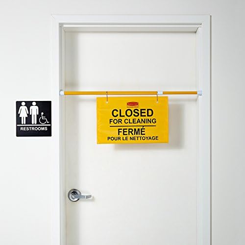 Rubbermaid Commercial Products Heavy Duty Extend-to-Fit, Multilingual "Closed For Cleaning" Hanging Doorway Safety Sign, Yellow, for Office/Restroom/Restaurant/School/Hospital/Hotel