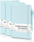 feela 3 Pack Notebooks Journals Bulk, Hardcover Notebook Classic Ruled Lined Journals with Pen Holder for Women Girls School Business Supplies, with 3 Black Pens, 120 GSM, 5.1”x8.3”, A5, Sky Blue