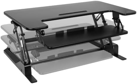 Monoprice Height‑Adjustable Gas Spring Dual Handle Sit‑Stand 36-inch Workstation Desk Converter with Keyboard Tray, High Strength Steel Frame, Waterproof Surface